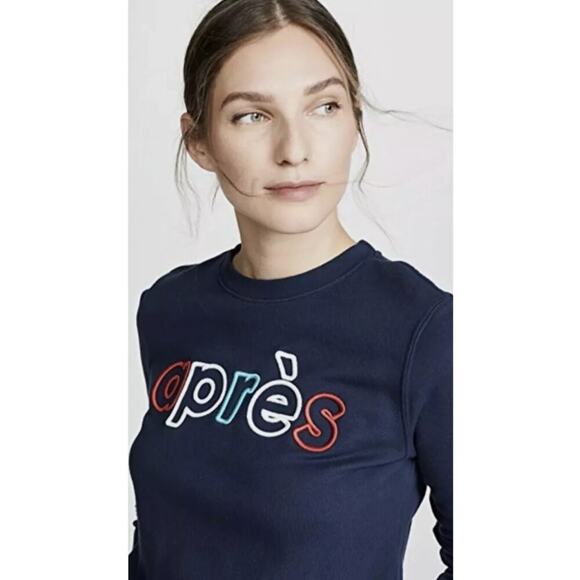 Sol Angeles Women's Embroidered Apres Navy Blue Sweatshirt Stretch Cotton Casual - Picture 3 of 10